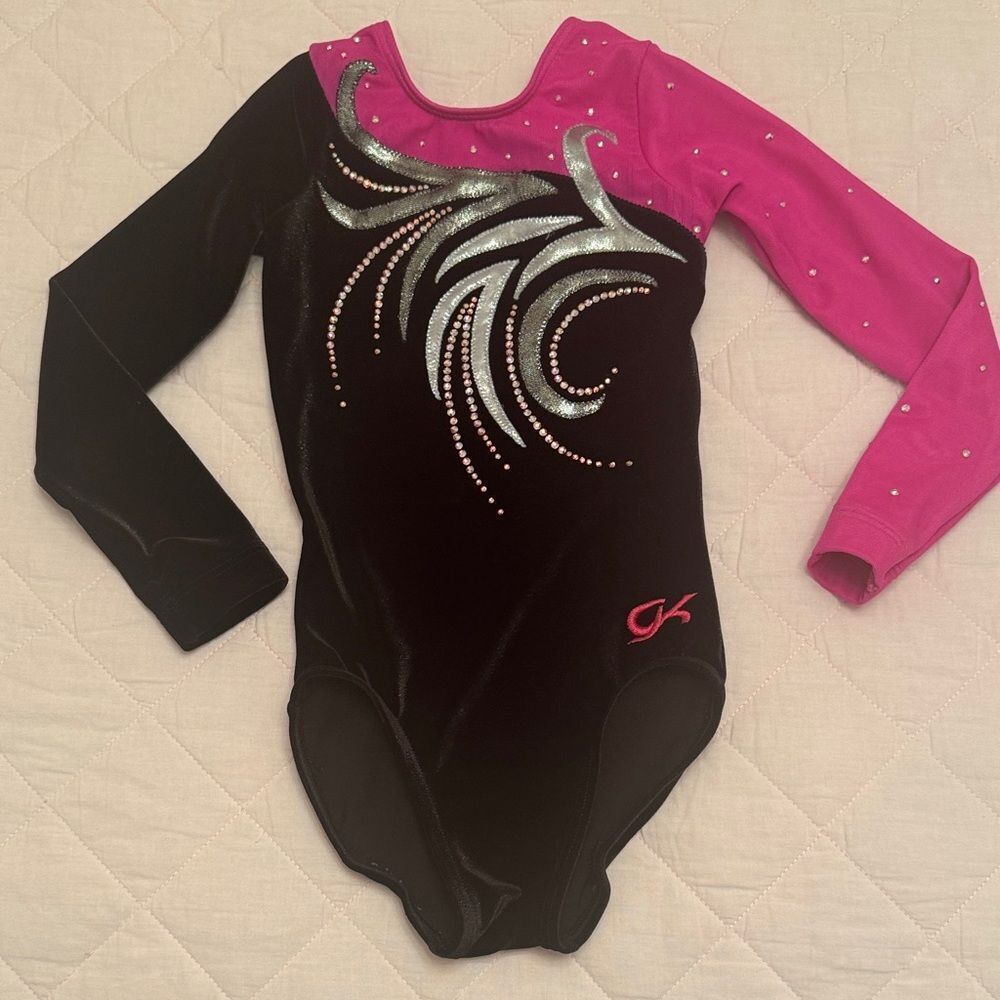 GK Black and Pink Leotard with Silver Detailing